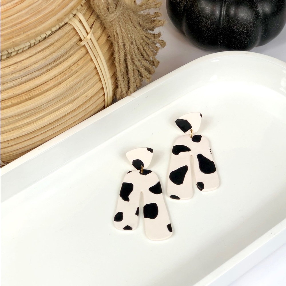 Black and White Cow Print Dangle Earrings